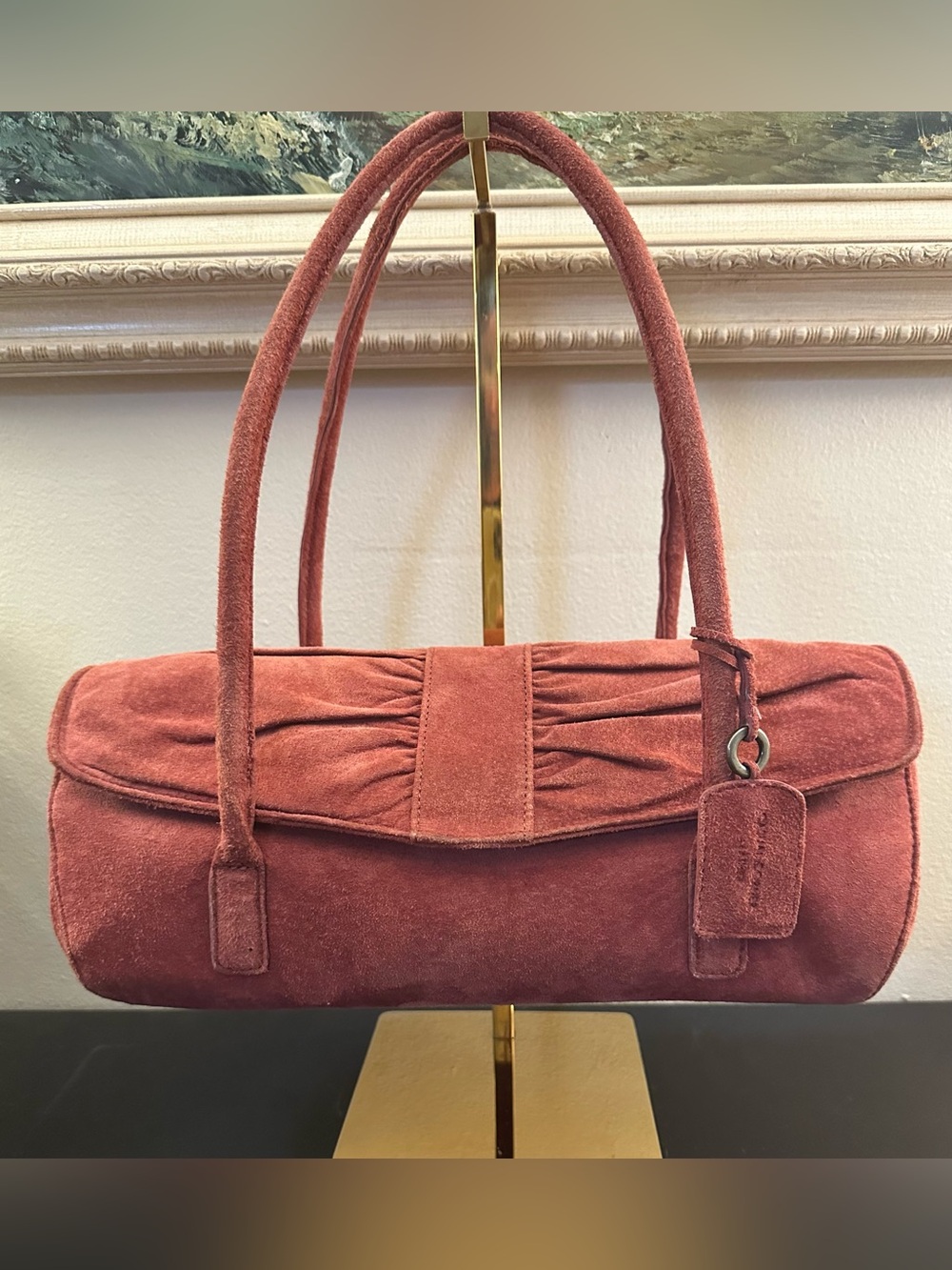 Casual Corner Y2K East West Baguette Suede Rose Bag - Picture 2 of 8